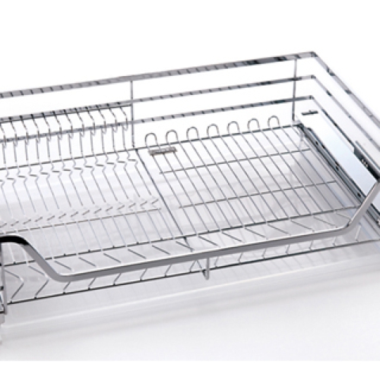 Rổ đựng bát đĩa inox nan dẹt, đa năng, ray giảm chấn
