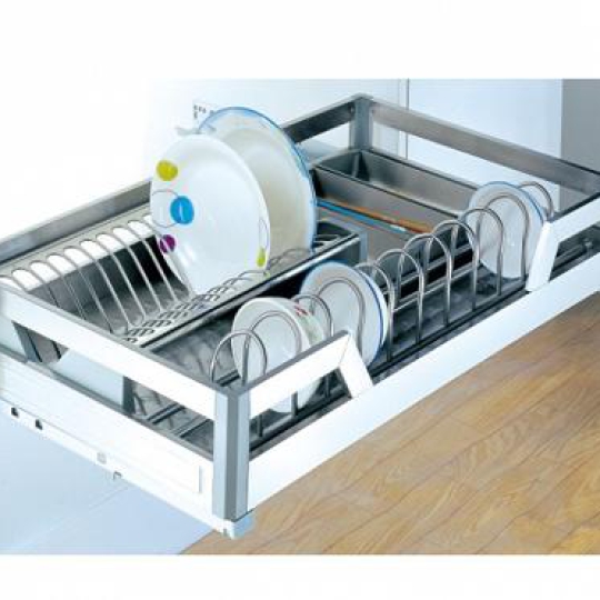 Rổ úp bát đĩa inox hộp đáy đặc ray giảm chấn